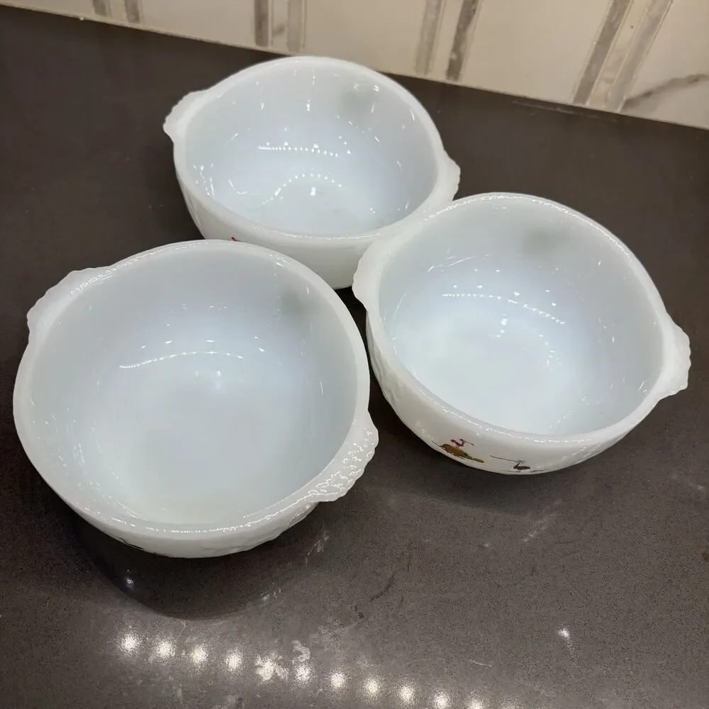 FIVE Vtg Anchor Hocking Fire King BC Johnny Hart Crog Cereal Bowls Dinosaurs